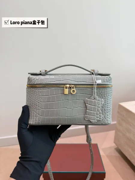 Loro Piana Box Bag White Crocodile-Embossed Leather Handbag - 2