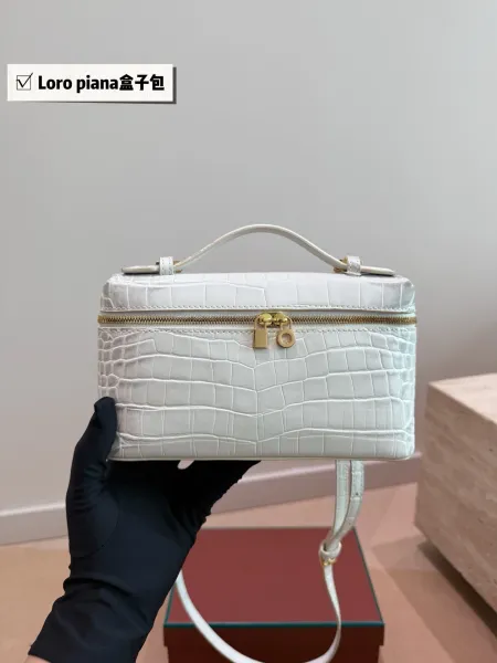 Loro Piana Box Bag White Crocodile-Embossed Leather Handbag - 1