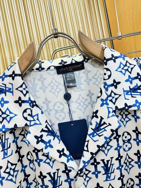 Louis Vuitton Monogram Print Silk Shirt and Shorts Set White Lime Green - 8
