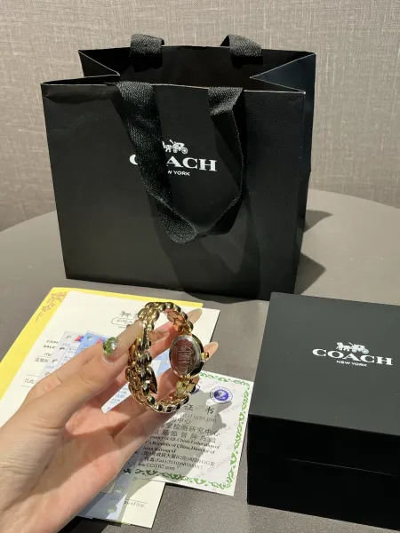 Coach Madison Oval Rose Gold-Tone Watch with Black Dial and Chain Bracelet Watches - 26