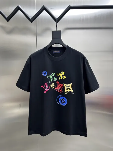 Louis Vuitton Multicolor Floral Monogram Print Black T-Shirt - 1