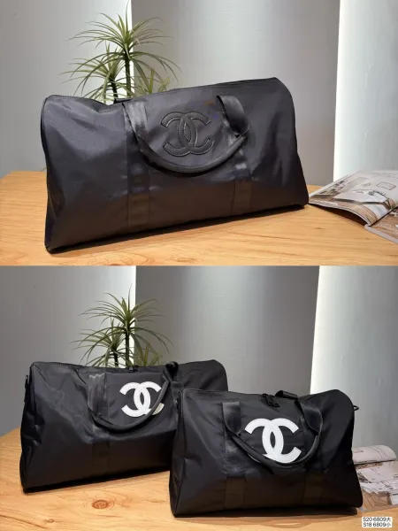 Chanel Logo Duffle Bag Black Nylon - 1