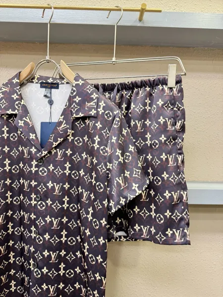 Louis Vuitton Monogram Print Silk Shirt and Shorts Set White Lime Green - 34