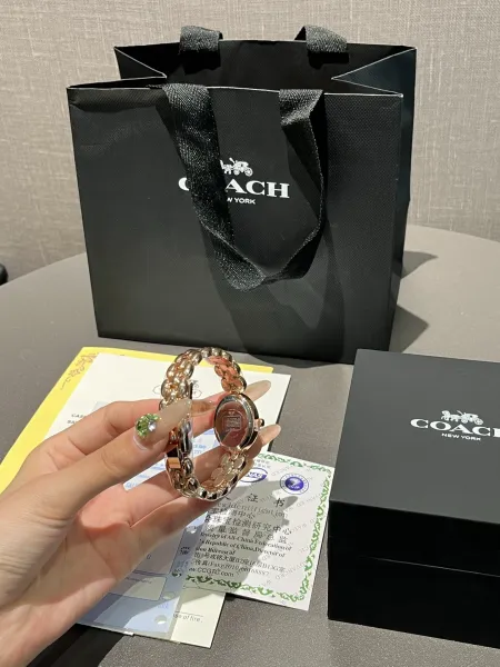 Coach Madison Oval Rose Gold-Tone Watch with Black Dial and Chain Bracelet Watches - 18