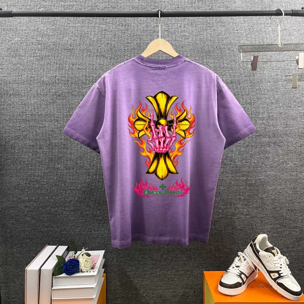 Chrome Hearts Cross Flame Graphic Purple T-Shirt - 1