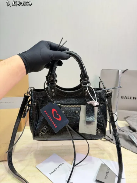 Balenciaga Mini City Bag Black Crinkled Leather Handbag - 1