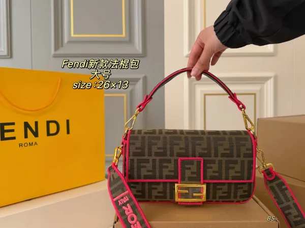 Fendi Baguette Mini Beige FF Logo Chain Shoulder Bag - 29