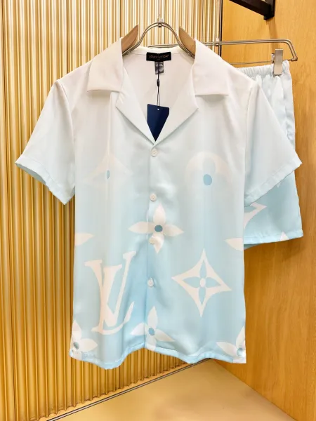 Louis Vuitton Monogram Floral Print Silk Pajama Shirt in Sky Blue Sleepwear - 1