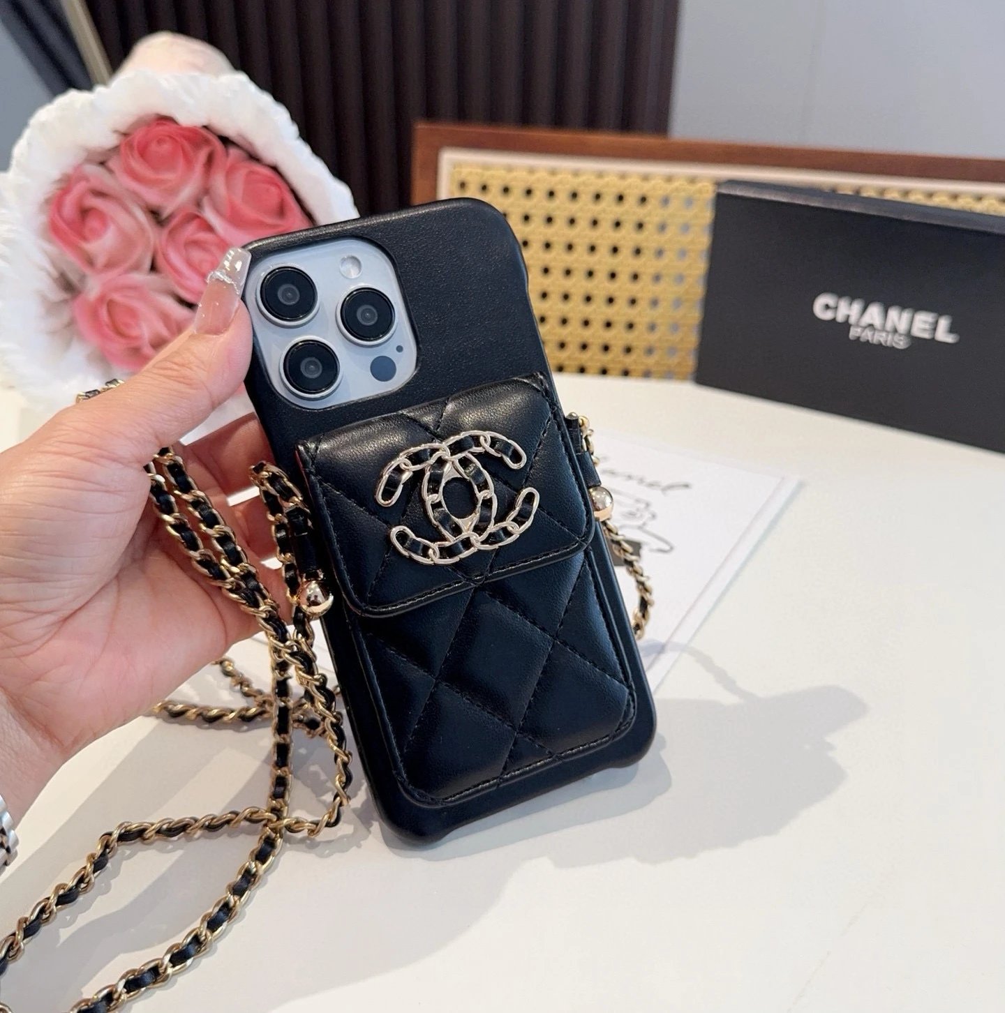 Prada Saffiano Leather Phone Case with Card Holder and Mini Crossbody Strap in Red Phone Accessories - 79