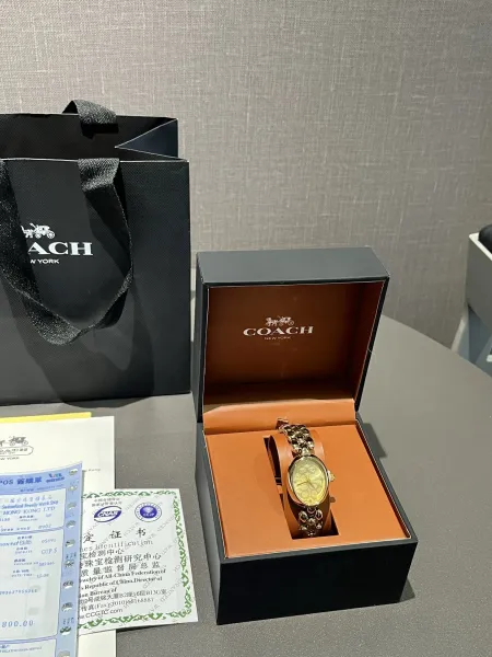 Coach Madison Oval Rose Gold-Tone Watch with Black Dial and Chain Bracelet Watches - 21
