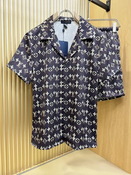Louis Vuitton Monogram Silk Pajama Set Navy Sleepwear - 1