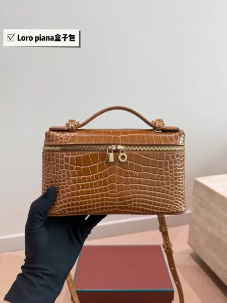 Loro Piana Box Bag White Crocodile-Embossed Leather Handbag - 3