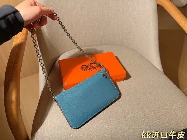 Hermès Mini Pochette Chain in Blue Togo Leather with Silver Hardware Clutches - 1