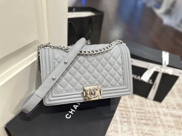 Chanel Boy Bag White Quilted Leather Chain Shoulder Bag - 32