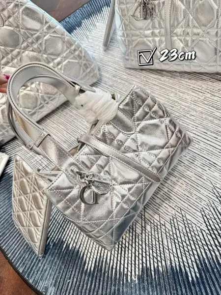 Dior Lady Dior Metallic Gold Quilted Handbags Set - 12