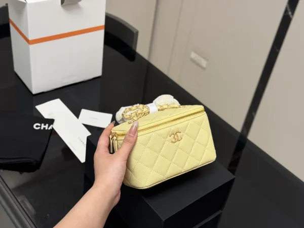 Chanel Mini Vanity Bag Lemon Yellow Quilted Caviar Leather Chain Bag Clutches - 37