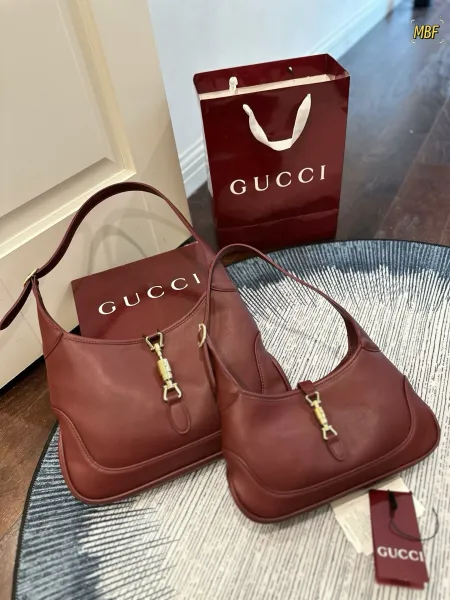 Gucci Jackie 1961 Small and Medium Burgundy Leather Hobo Bags Shoulder Bags - 1