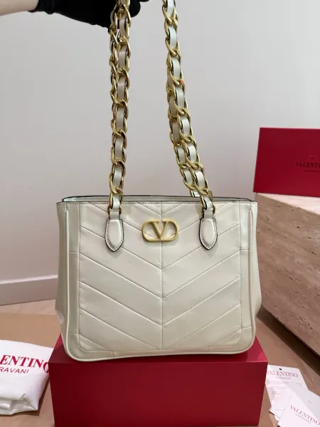 Valentino Garavani VLogo Chain Tote White Handbag - 3