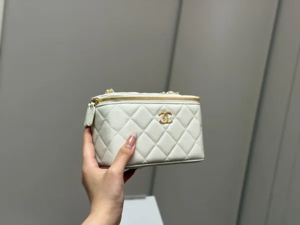 Chanel Mini Vanity Bag Lemon Yellow Quilted Caviar Leather Chain Bag Clutches - 46