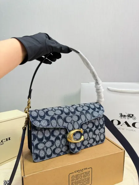 Coach Tabby Shoulder Bag Light Blue Embellished Signature Jacquard - 6