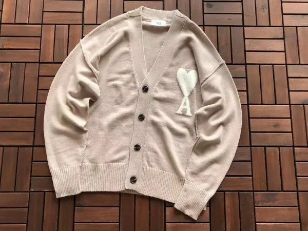 Ami Paris Heart-A Cardigan Beige Sweater - 1