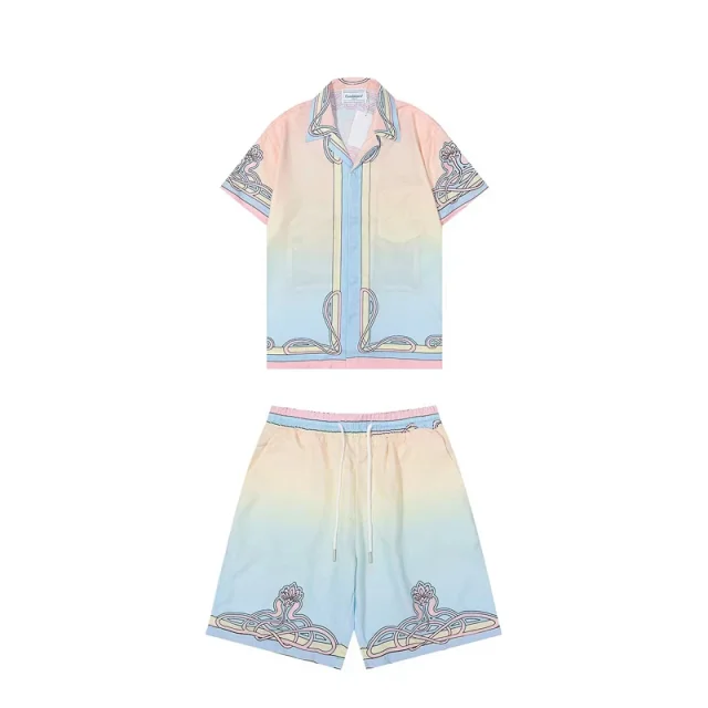 Casablanca Matching Sets Short-sleeve printed shirt and shorts set with wavy trim product detail image 12