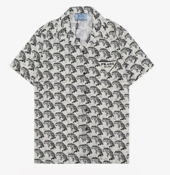 Prada Floral Print Short-Sleeve Shirt Black and White - 12