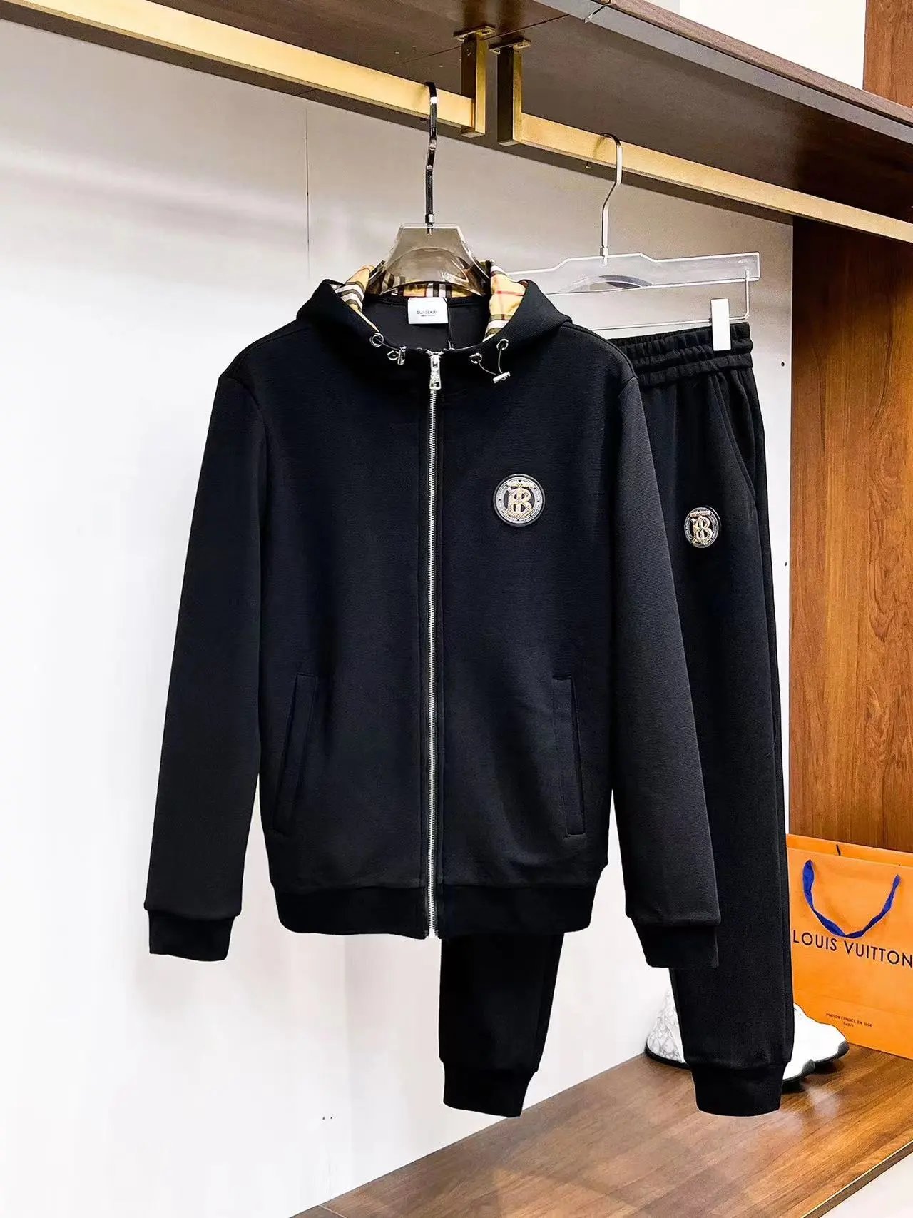 Burberry Check-Print Track Suit Set Dark Green Black Tracksuit - 12