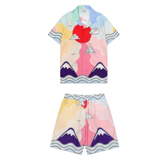 Casablanca Matching Sets Short-sleeve printed shirt and shorts set with wavy trim product detail image 10