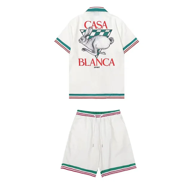 Casablanca Matching Sets Short-sleeve printed shirt and shorts set with wavy trim product detail image 11
