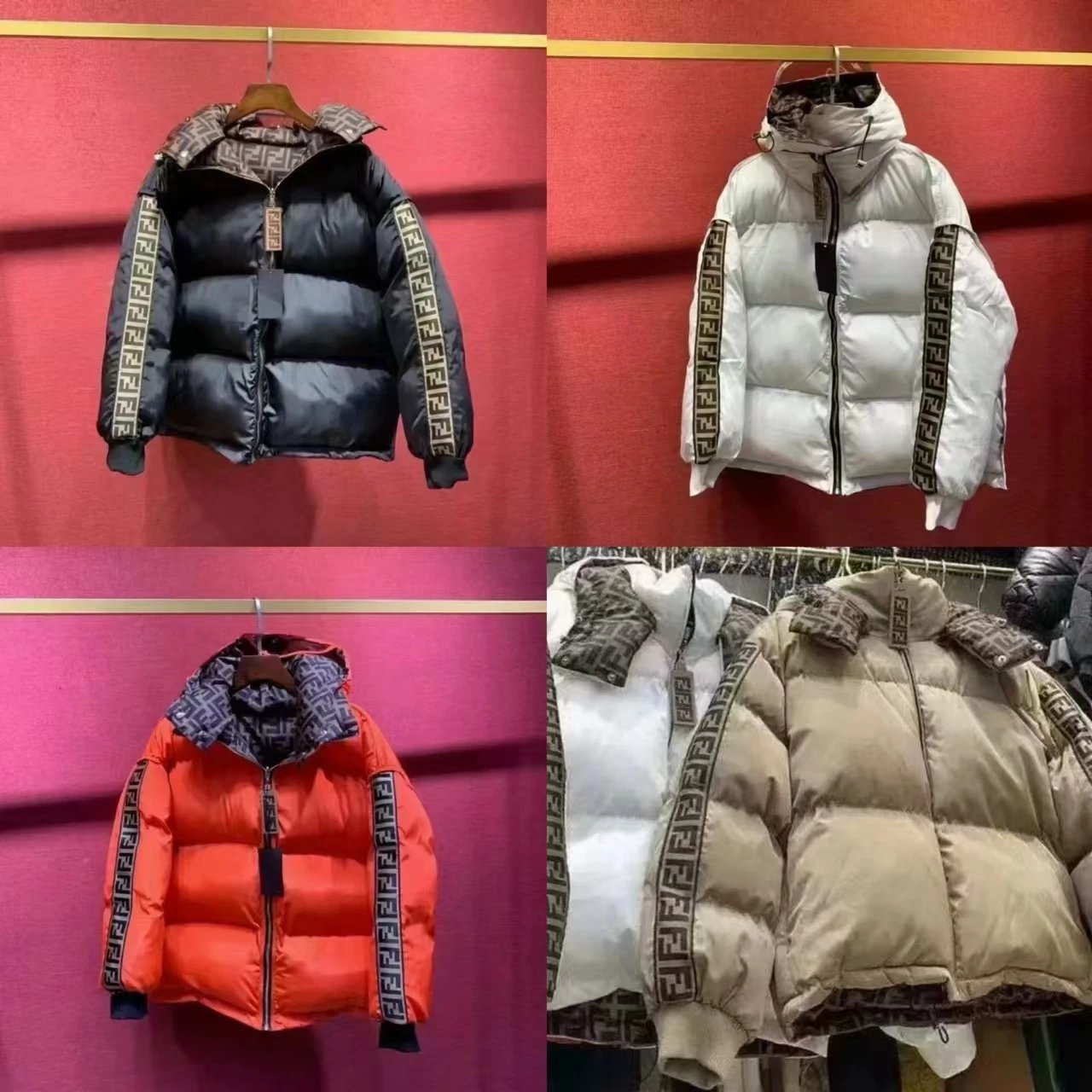 Fendi Black White Orange Beige Puffer Jackets