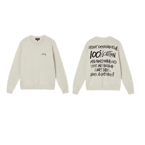 Stüssy 100% Cotton Wash Care Sweater Beige - 12