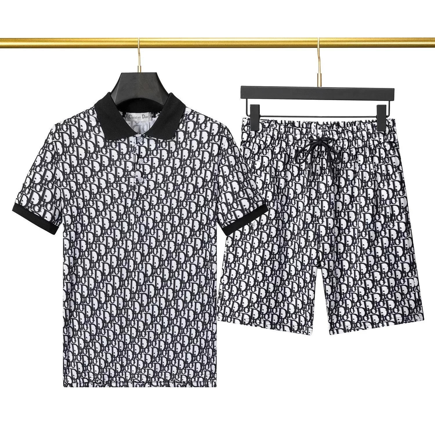 Dior Oblique Print Polo Shirt & Shorts Set Black