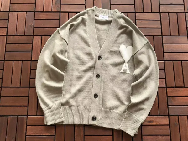 Ami Paris Heart-A Cardigan Beige Sweater - 1