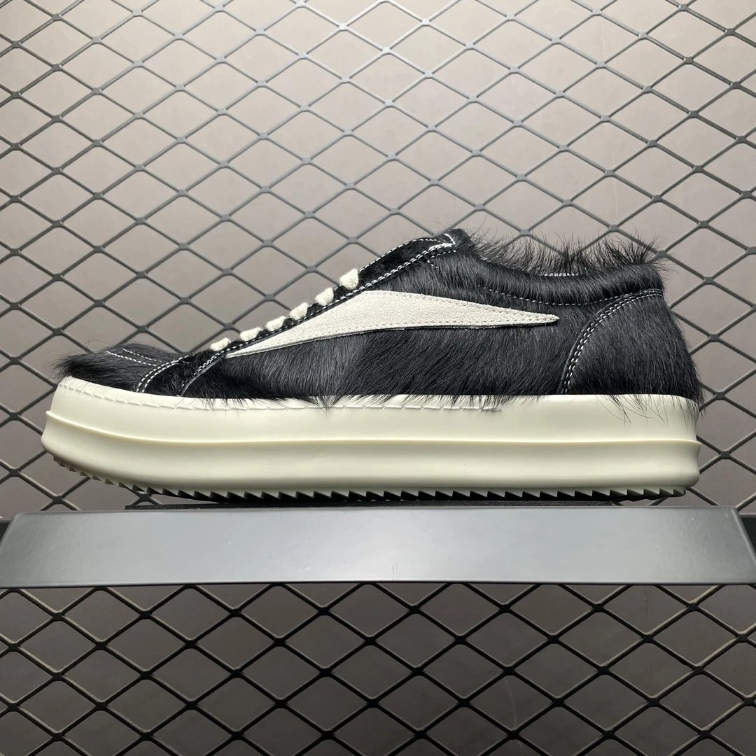 Rick Owens DRKSHDW Haircalf Low Top Sneakers Black / White