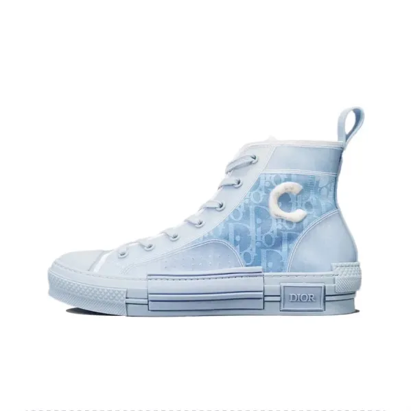 Dior B23 High Top Light Blue Oblique Print Sneakers - 1