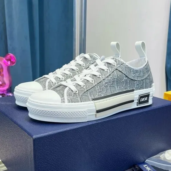 Dior B23 Oblique Silver Gray Canvas Sneakers - 1