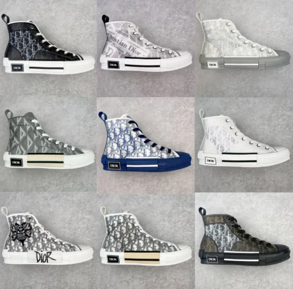 Dior B23 High-Top Sneakers Navy Blue and White - 3