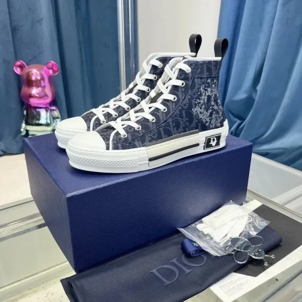 Dior B23 High-Top Sneakers Navy Oblique Print White Sole - 1