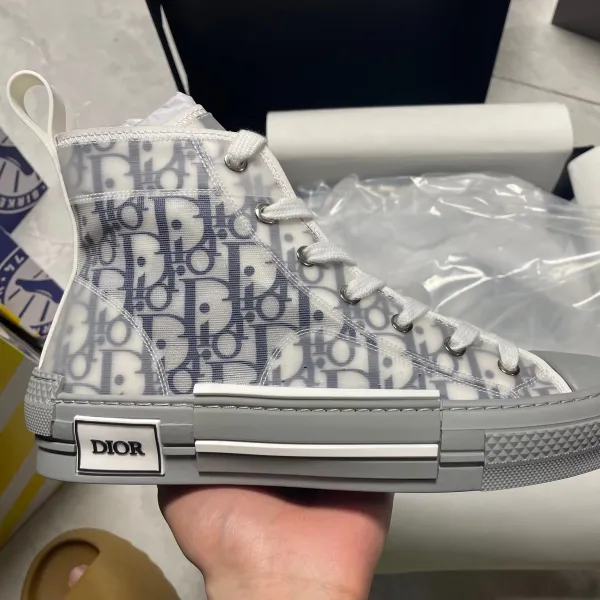 Dior B23 High-Top Sneakers White and Gray Oblique Print Sneakers - 1