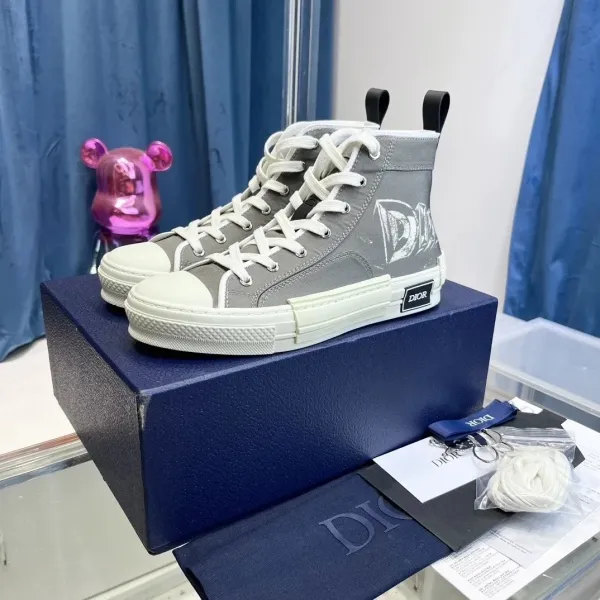 Dior B23 High-Top Sneakers Gray White Graffiti Print - 1