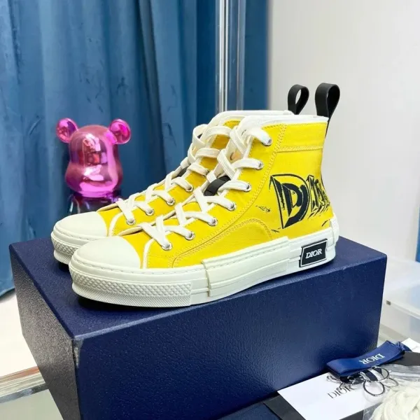 Dior B23 High-Top Yellow Graffiti Canvas Sneakers - 1