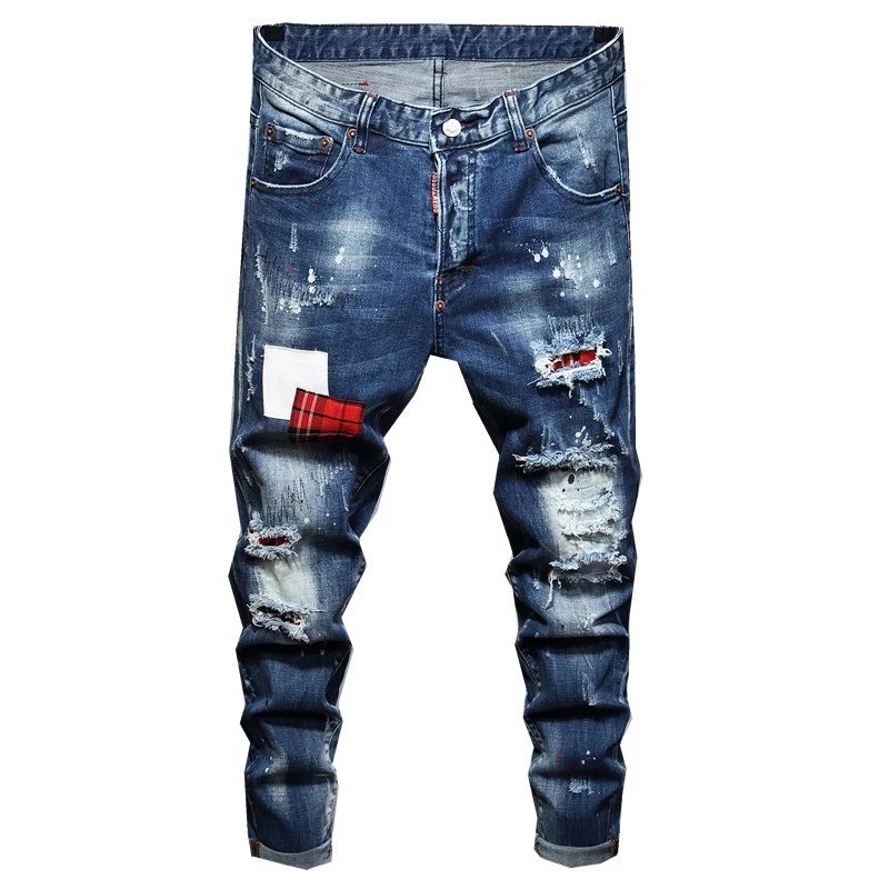 Distressed Paint-Splatter Denim Jeans (Dsquared2 Style)