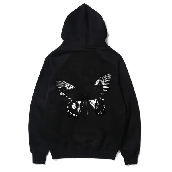 Design Butterfly Print Black Hoodie - 1