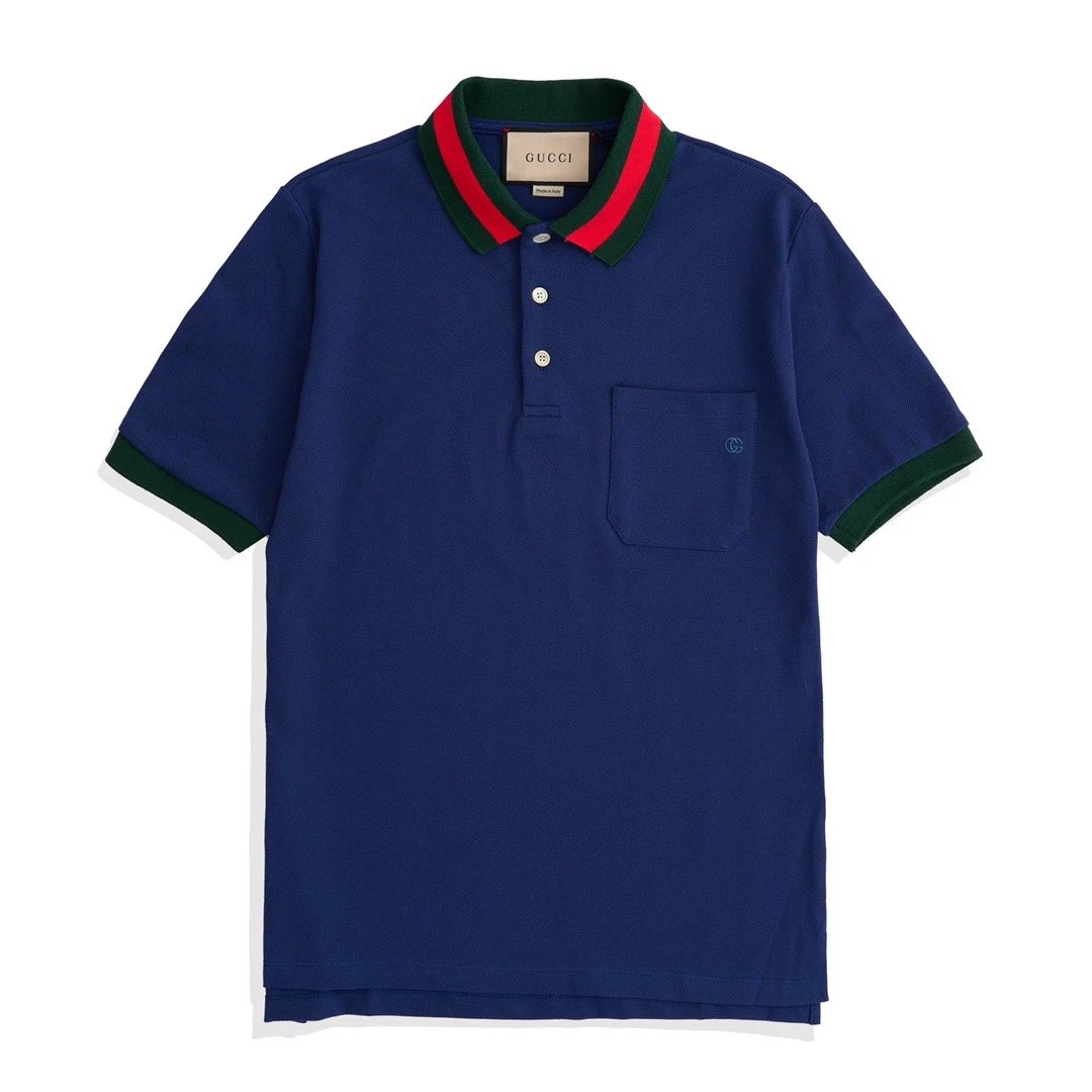 Navy Blue Gucci Character Embroidered Polo Shirt