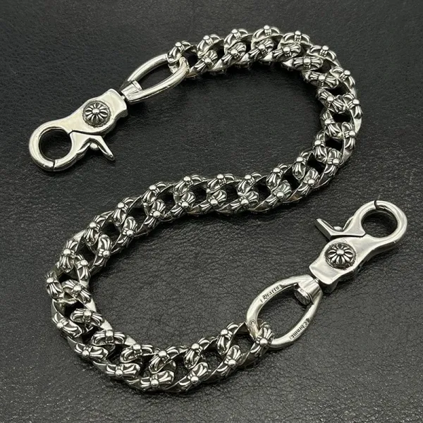 Chrome Hearts Floral Link Chain Bracelet Silver Jewelry - 6