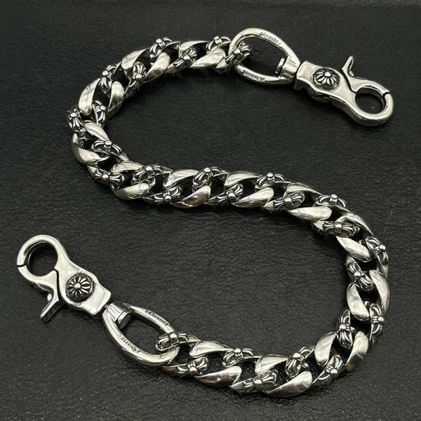 Chrome Hearts Floral Link Chain Bracelet Silver Jewelry - 5
