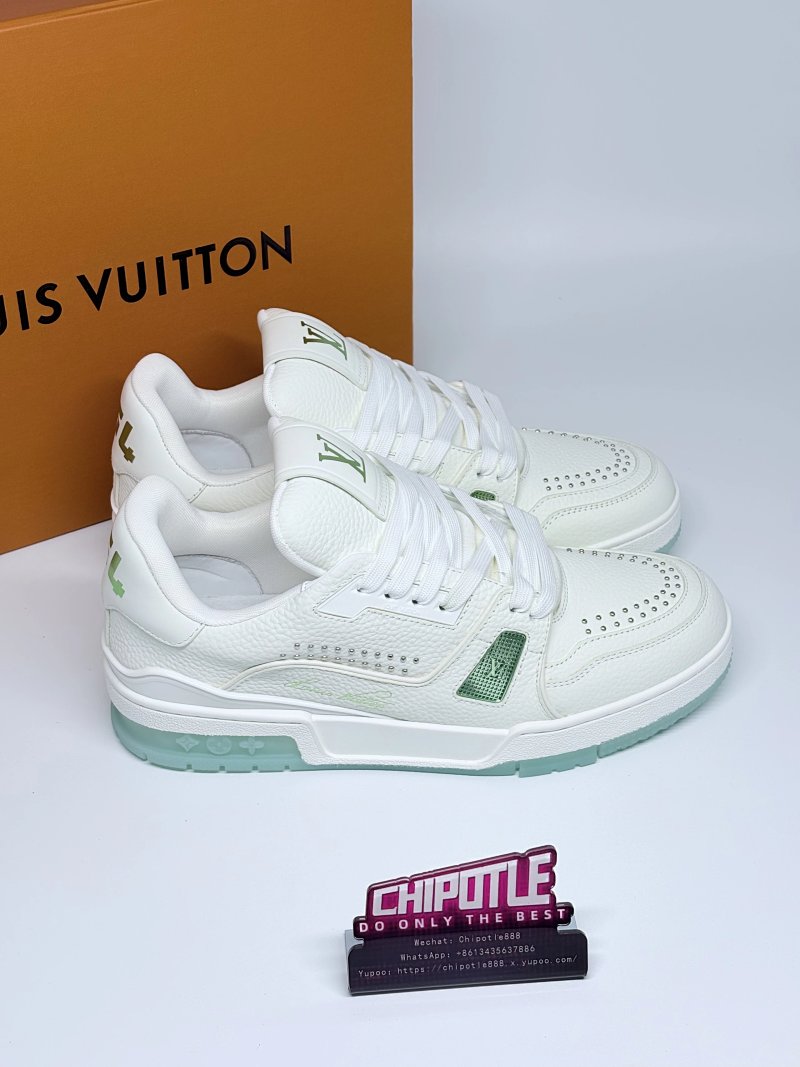 L*OUIS V*UITTON Trainer 牛皮革 圆头系带 低帮 板鞋 男款 白绿色 最新款 Whatsapp : +86 134 3563 7886