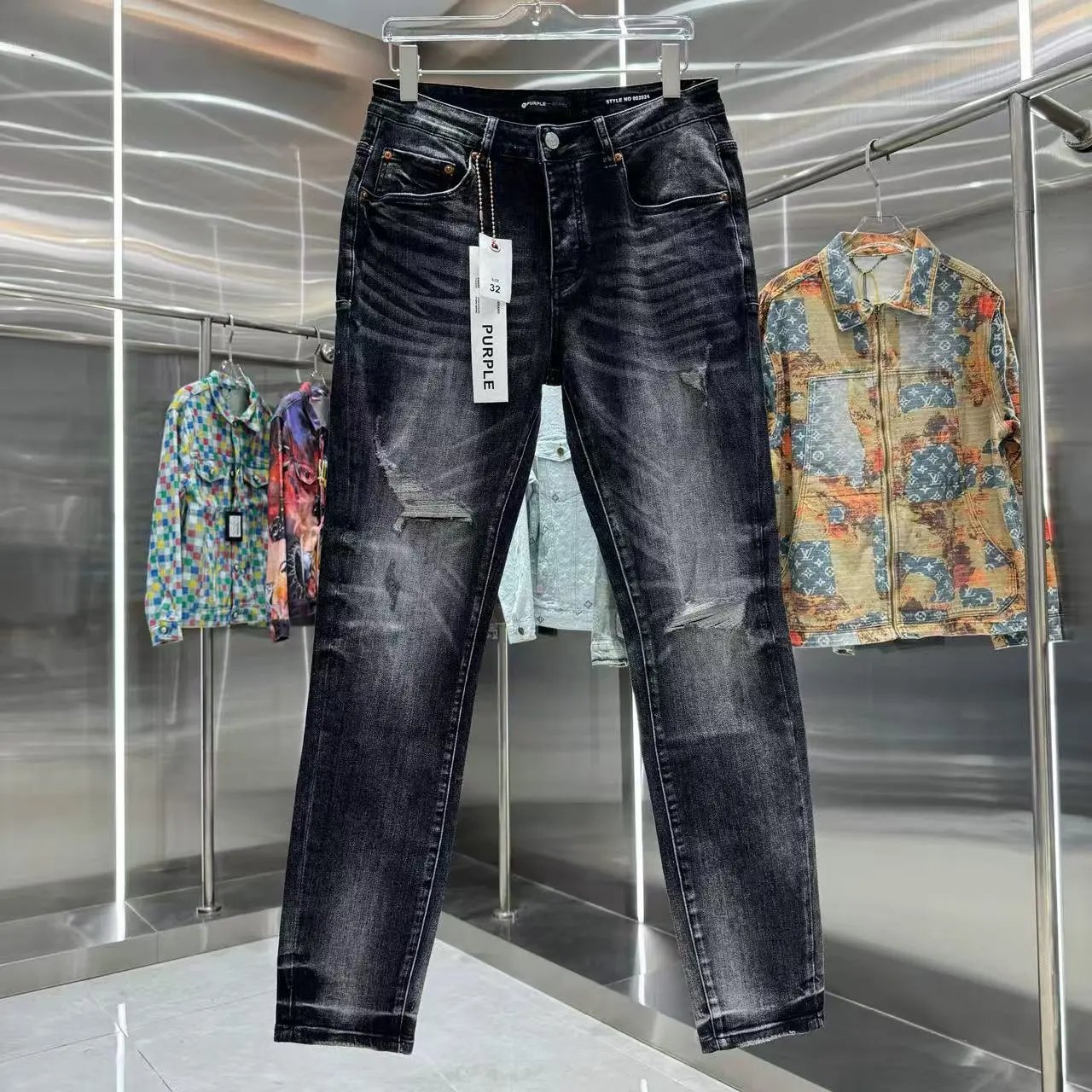 Purple Black Distressed Jeans