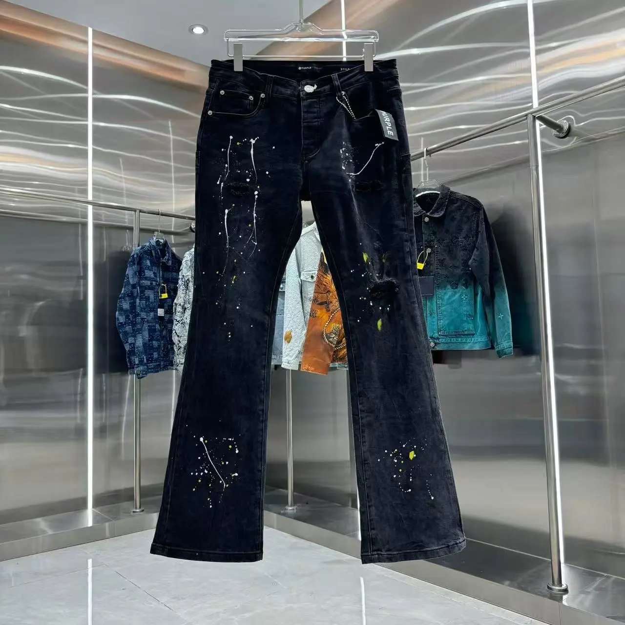 Turtle Black Paint Splatter Flare Jeans